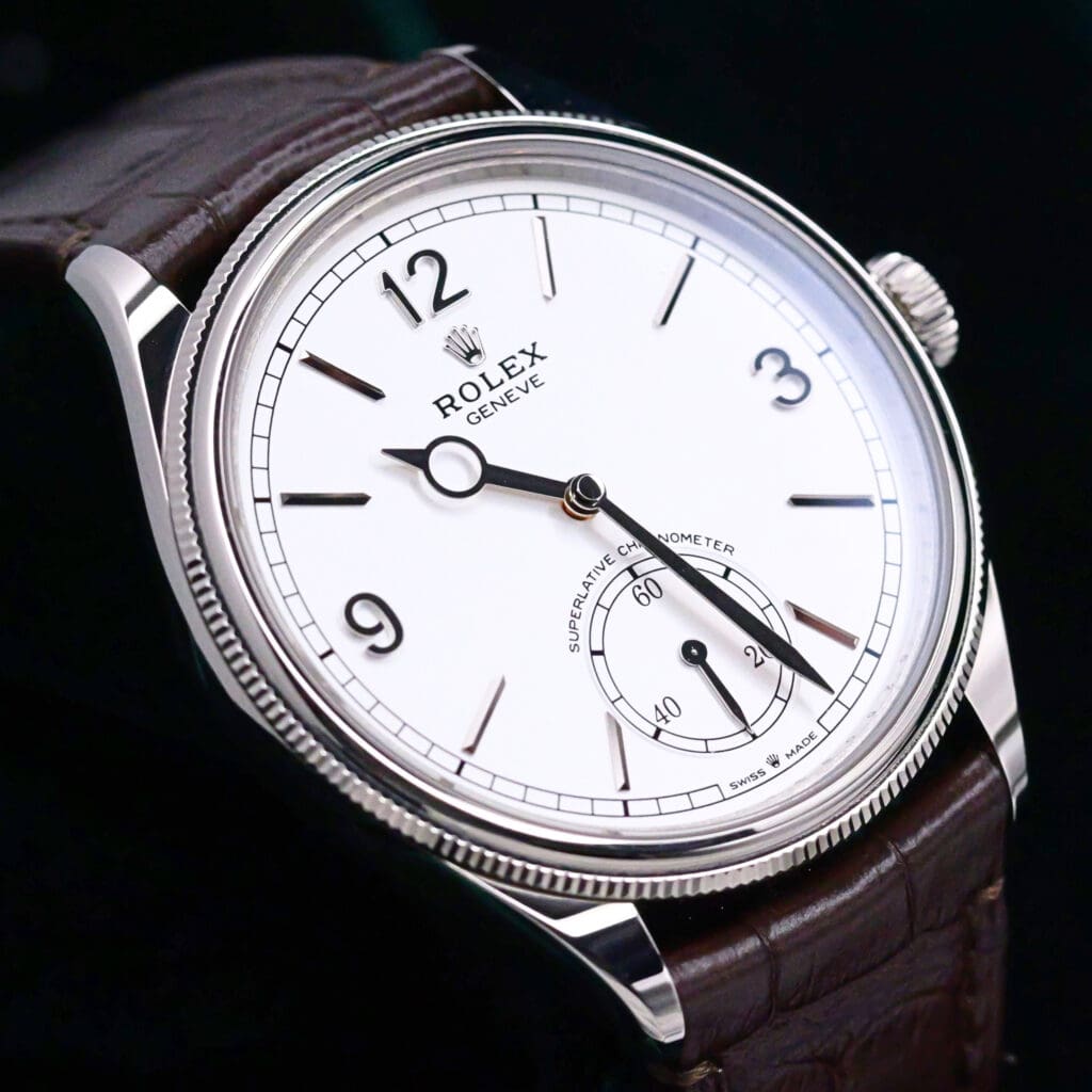 2025 Rolex 1908 White Dial 18K White Gold Brown Alligator Leather Strap 39mm MINT CONDITION COMPLETE SET 52509