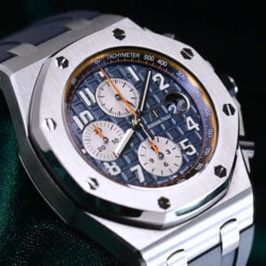 Audemars Piguet Royal Oak Offshore Chronograph “Navy” Blue Dial Orange Accents Blue Rubber Strap Stainless Steel 42mm MINT CONDITION COMPLETE SET 26470ST.OO.A027CA.01