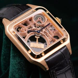 Cartier Santos-Dumont Micro-Rotor Skeleton Dial Black Alligator Strap 18k Rose Gold 43.5 x 31mm MINT CONDITION COMPLETE SET WHSA0030