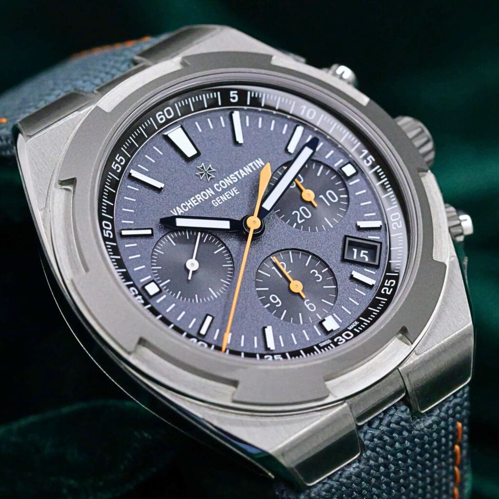 Vacheron Constantin Overseas Chronograph "Everest" Blue-Grey Dial Orange Blue Fabric Strap Titanium Stainless Steel 42.5mm MINT CONDITION COMPLETE SET 5510V/000T-B923