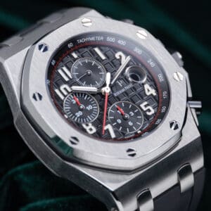 Audemars Piguet Royal Oak Offshore Chronograph "Vampire" Black Dial Red Chronograph Accents Silver Bezel Black Rubber Strap 42mm MINT CONDITION COMPLETE SET 26470ST.OO.A101CR.01