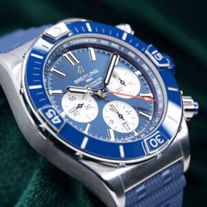 Breitling Super Chronomat B01 44 Blue Dial Blue Ceramic Bezel Blue Rubber Strap MINT CONDITION COMPLETE SET AB0136