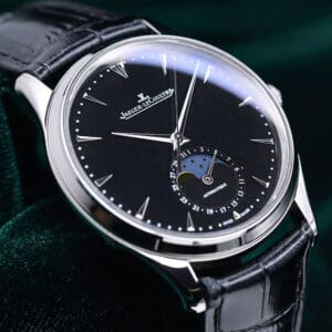 Jaeger-LeCoultre Master Ultra Thin Moon Black Dial Black Alligator Leather Strap Stainless Steel 39mm MINT CONDITION COMPLETE SET Q1368470