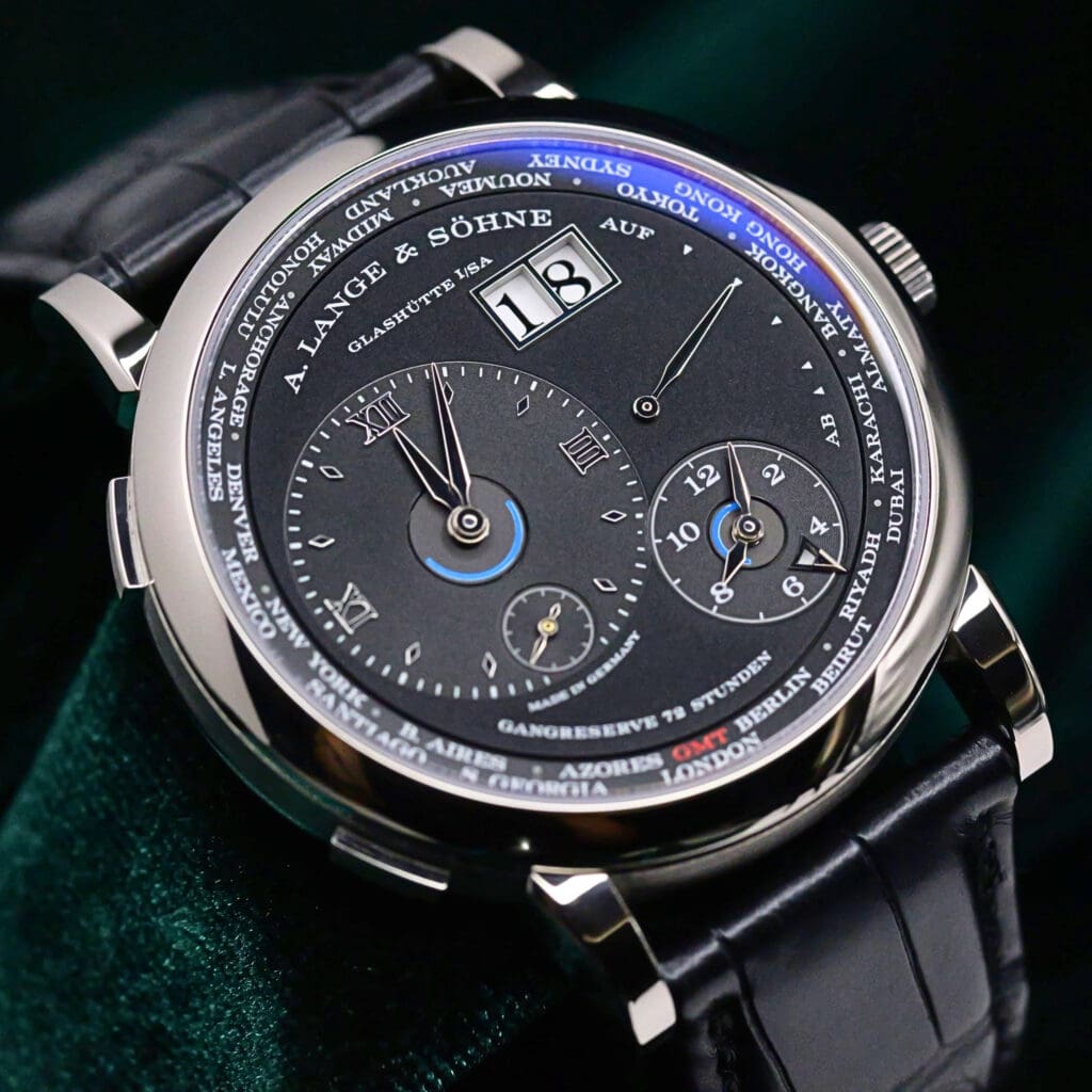 A. Lange & Söhne Lange 1 Time Zone Black Dial Black Alligator Strap 18K White Gold 41.9mm MINT CONDITION COMPLETE SET 136.029