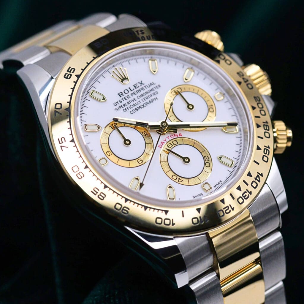 Rolex Cosmograph Daytona White Dial Gold Subdials Oyster Bracelet Two-Tone 18K Yellow Gold Stainless Steel 40mm MINT CONDITION COMPLETE SET 116503