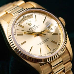 Rolex Day-Date "President" Champagne Stick Dial Fluted Bezel President Bracelet 18K Yellow Gold 36mm VERY GOOD CONDITION 18038