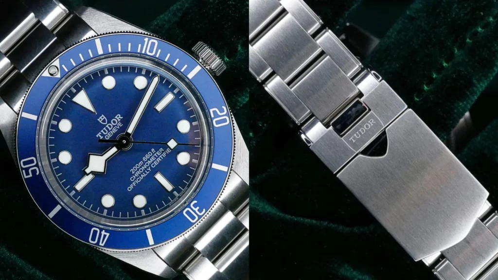 Tudor Black Bay Fifty-Eight with blue dial and bezel on a steel bracelet, with clasp detail