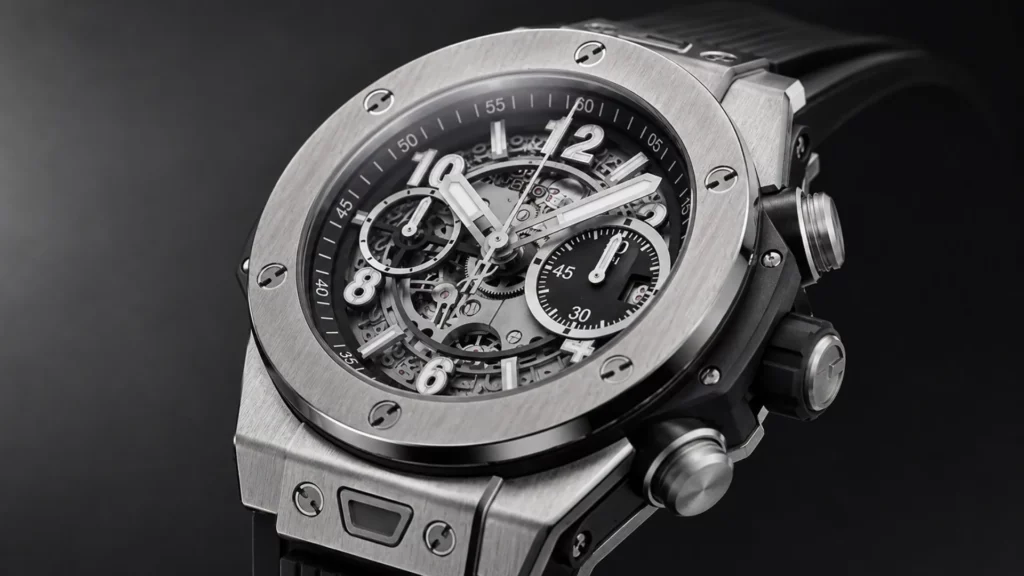 Hublot Big Bang Unico showing its layered case, exposed movement, and H-screw bezel