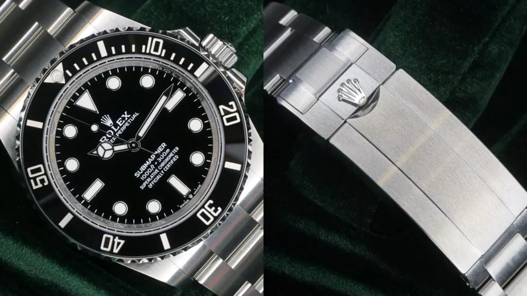 Rolex Submariner No Date 41mm with black dial and bezel on an Oyster bracelet, with crown clasp detail