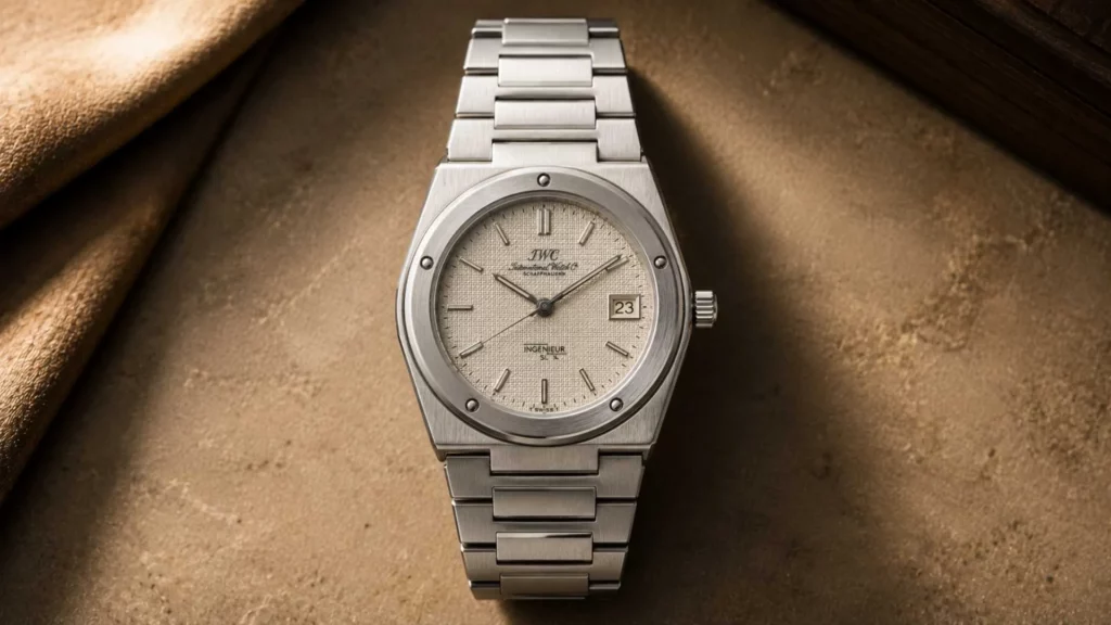 Vintage IWC Ingenieur SL Ref. 1832 designed by Gérald Genta with textured grid dial