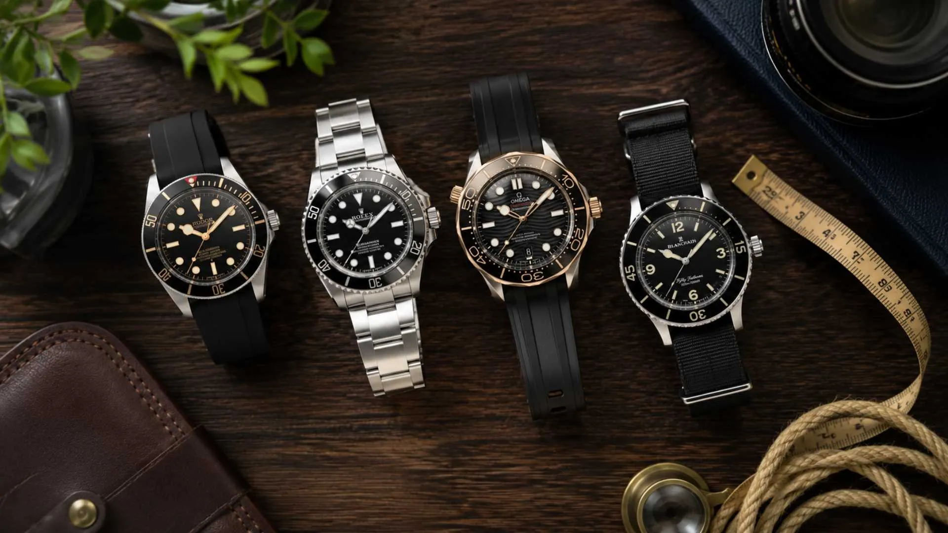 Luxury dive watches sized for small wrists compared side by side