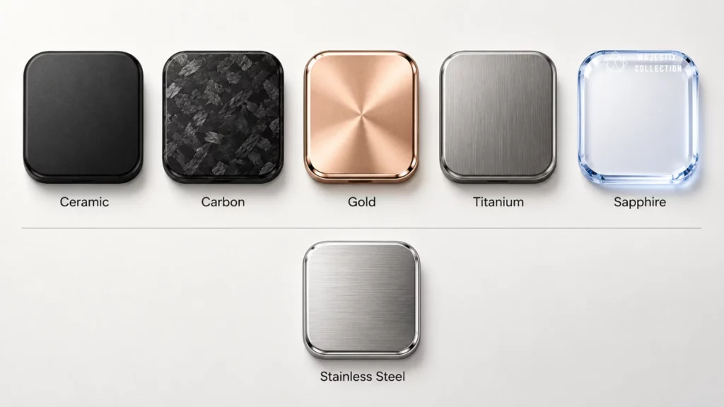 Hublot case materials like ceramic and King Gold compared to Tissot stainless steel