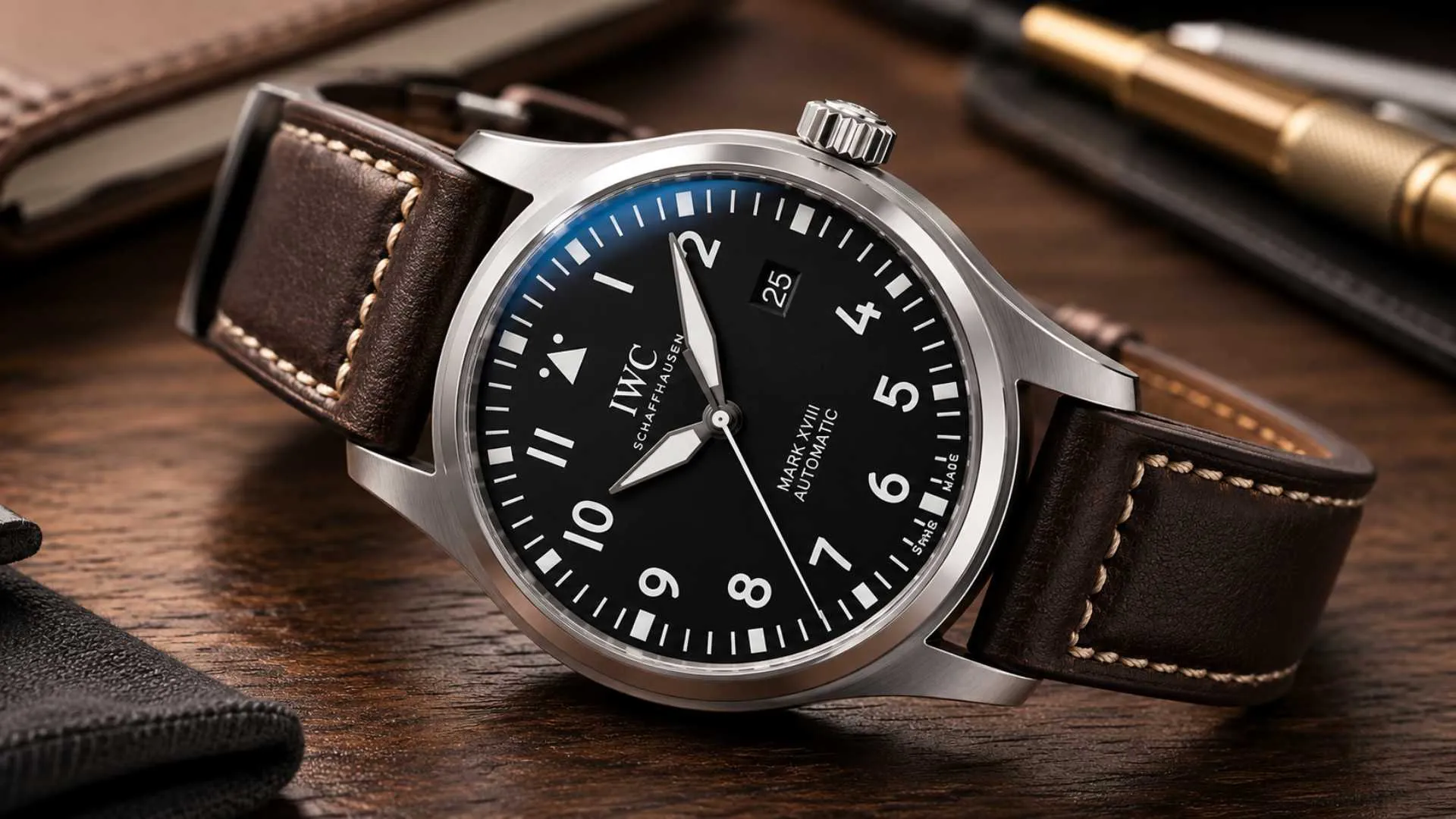 IWC Mark XVIII pilot watch with black dial and steel case, buying guide reference