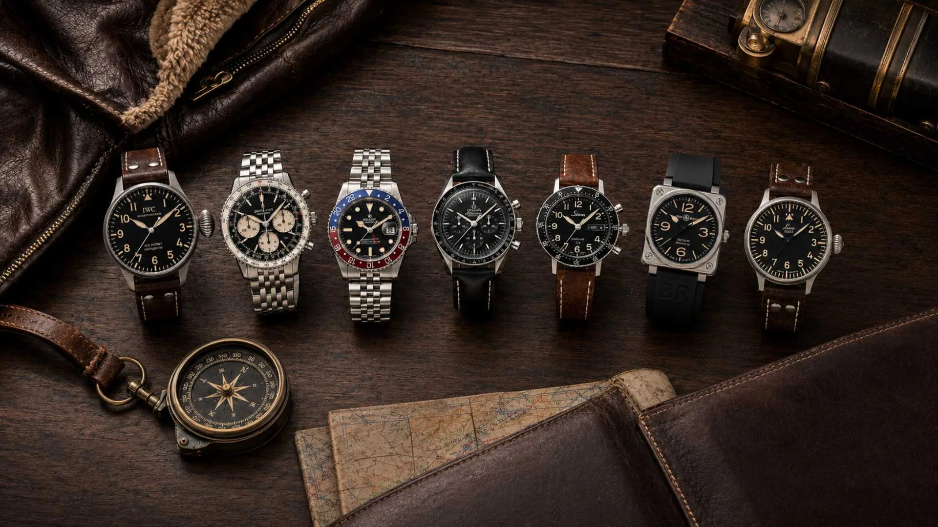 Most iconic pilot watches displayed together showing aviation watch heritage