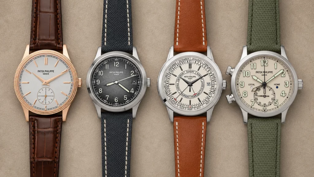 Patek Philippe Calatrava references compared across gold, steel, and travel-time models