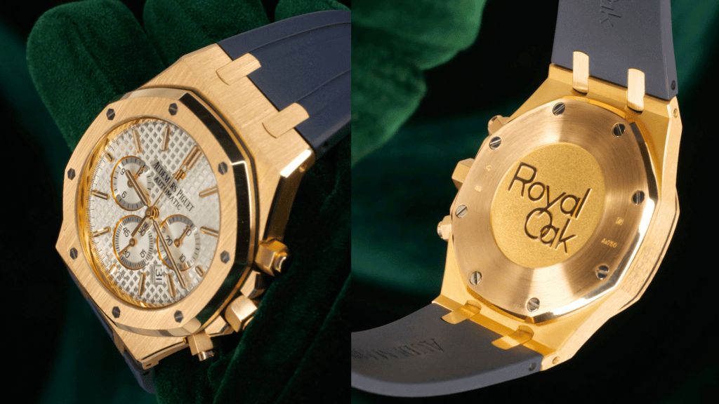 2015 Audemars Piguet Royal Oak Chronograph 41mm Rose Gold Silver Dial Navy Rubber 26320OR - Case & Bezel