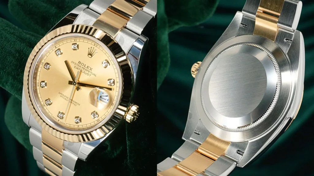 2025 Rolex Datejust 41 Champagne Dial Diamond 18K Yellow Gold Steel 126333 - Case and Bezel