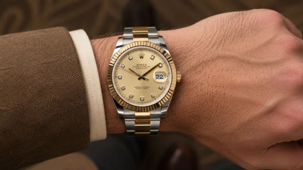 2025 Rolex Datejust 41 Champagne Dial Diamond 18K Yellow Gold Steel 126333 - On-Wrist