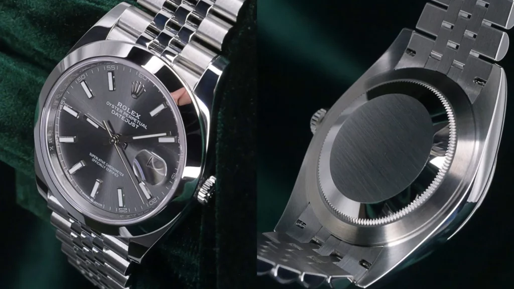2025 Rolex Datejust 41 Grey Dial Smooth Bezel Jubilee 126300 - Case and Bezel