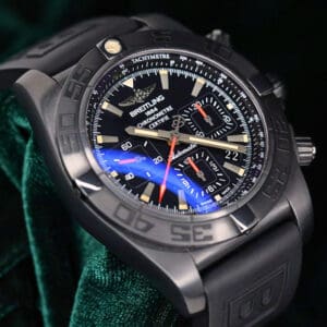 Breitling Chronomat 44 Blacksteel Black Dial Red Accents Black Rubber Strap Black DLC Stainless Steel 44mm MINT CONDITION COMPLETE SET MB0111C3/BE35