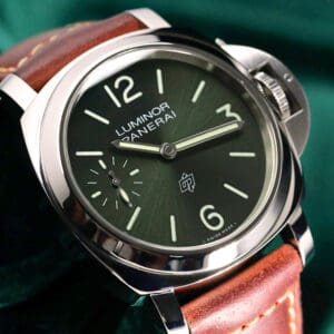 2025 Panerai Luminor Logo Green Dial Stainless Steel Brown Leather Strap 44mm MINT CONDITION COMPLETE SET PAM01624