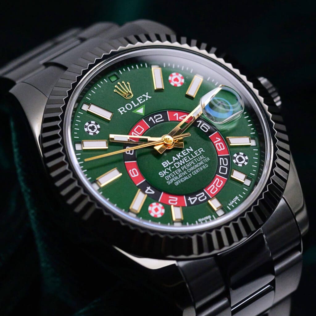 Rolex Sky-Dweller "Casino" Blaken Green Dial Black DLC Stainless Steel Oyster Bracelet 42mm MINT CONDITION COMPLETE SET 326934