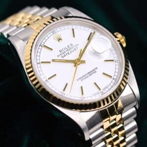 Rolex Datejust White Dial Fluted Bezel Jubilee Bracelet Two-Tone 18K Yellow Gold Stainless Steel 36mm MINT CONDITION 16233