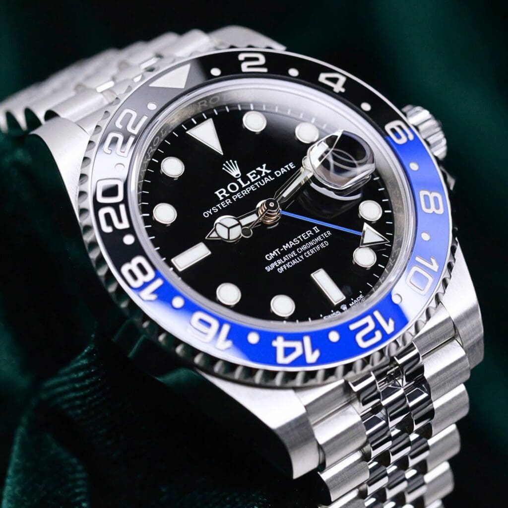 Rolex GMT-Master II "Batgirl" Black Dial Black Blue Ceramic Bezel Jubilee Bracelet Stainless Steel 40mm MINT CONDITION COMPLETE SET 126710BLNR