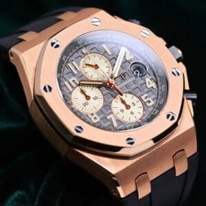 Audemars Piguet Royal Oak Offshore Chronograph “Half Brick” Ruthenium Grey Dial 18K Rose Gold Black Rubber Strap 42mm MINT CONDITION COMPLETE SET 26470OR.OO.A125CR.01