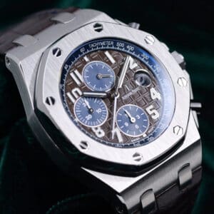 Audemars Piguet Royal Oak Offshore Chronograph "Havana" Brown Dial Blue Subdials Brown Leather Strap Stainless Steel 42mm MINT CONDITION COMPLETE SET 26470ST.OO.A099CR.01