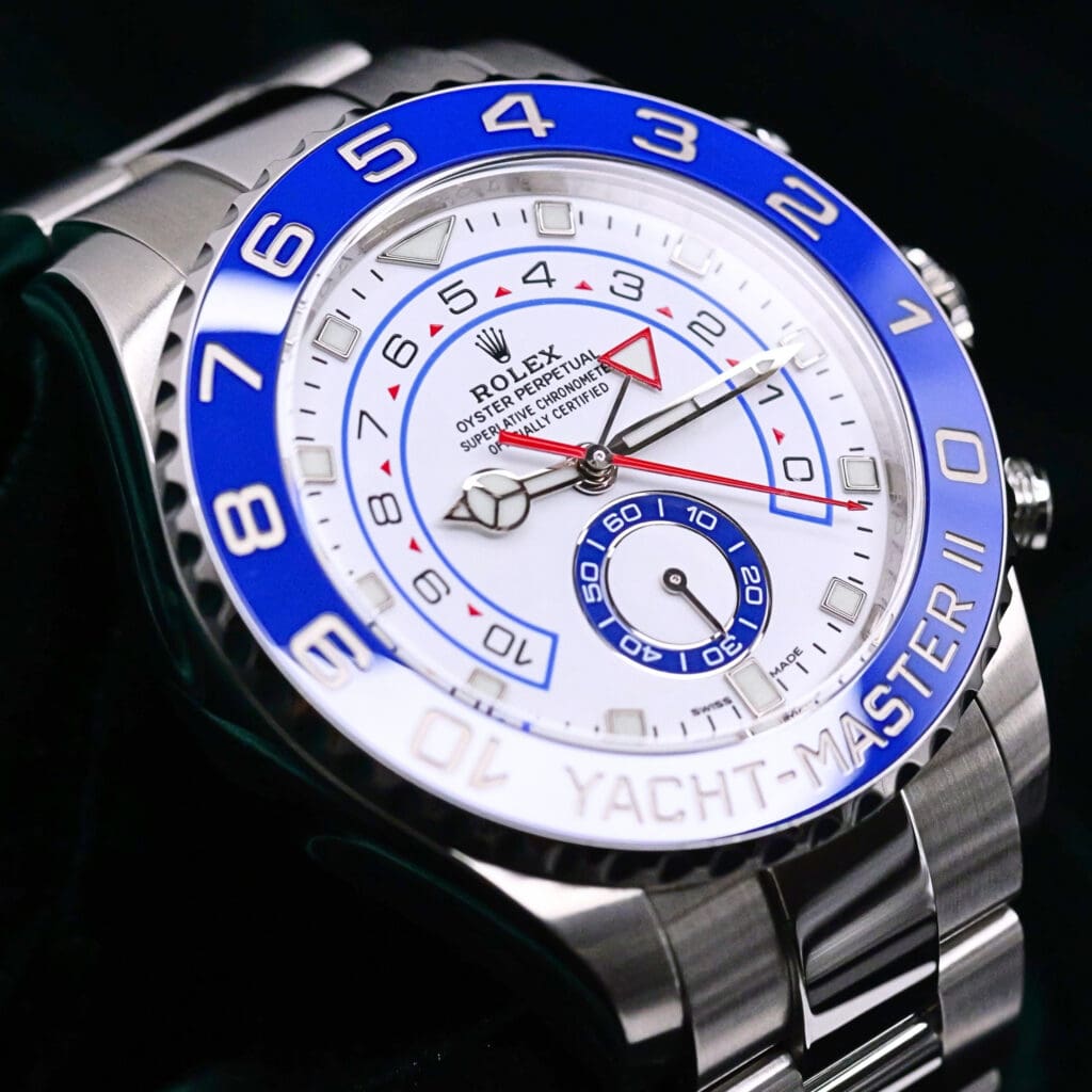 Rolex Yacht-Master II White Dial Blue Ceramic Bezel Oyster Bracelet Stainless Steel 44mm MINT CONDITION COMPLETE SET 116680
