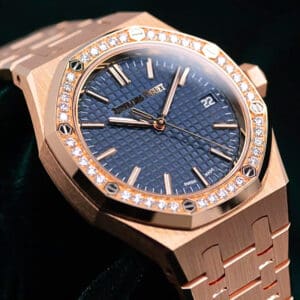Audemars Piguet Royal Oak Selfwinding "50th Anniversary" Bleu Nuit Nuage 50 Blue Dial Diamond Bezel 18K Rose Gold 37mm MINT CONDITION COMPLETE SET 15551OR.ZZ.1356OR.02