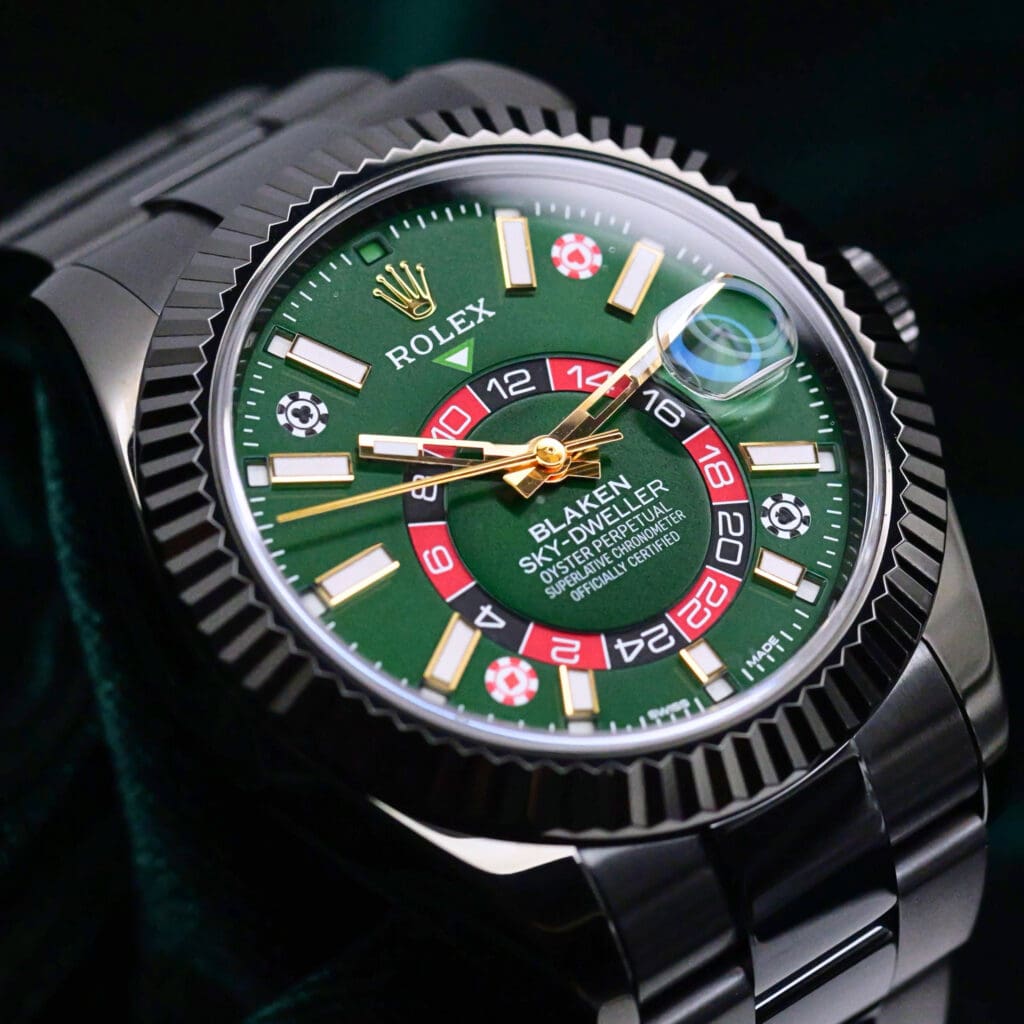 Rolex Sky-Dweller "Casino" Blaken Green Dial Black DLC Stainless Steel Oyster Bracelet 42mm MINT CONDITION COMPLETE SET 326934