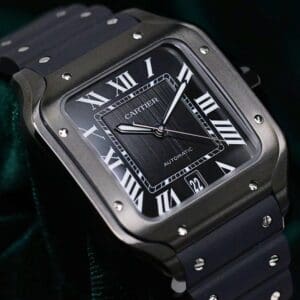 2026 Cartier Santos De Cartier Black Dial Black ADLC Stainless Steel Black Rubber Strap 39.8mm MINT CONDITION COMPLETE SET WSSA0039