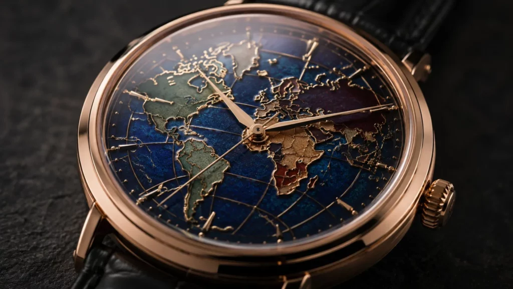 Patek Philippe 5231 cloisonné enamel world map dial detail