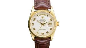 Rolex Day-Date 36 White Dial Brown Leather Strap 18248 - Featured Image