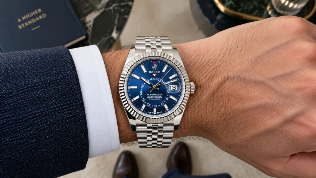 2023 Rolex Sky-Dweller Blue Jubilee White Gold 42mm 336934 - On-Wrist