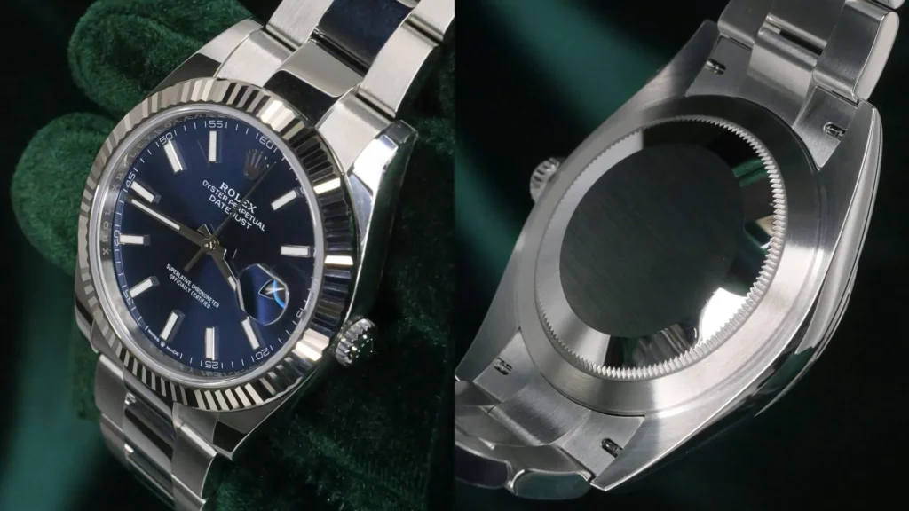 2025 Rolex Datejust 41 Blue Dial White Gold Fluted Oyster 126334 - Case and Bezel