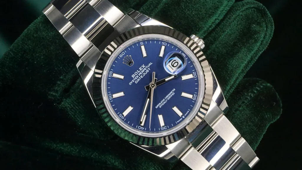 2025 Rolex Datejust 41 Blue Dial White Gold Fluted Oyster 126334 - Dial and Face Design