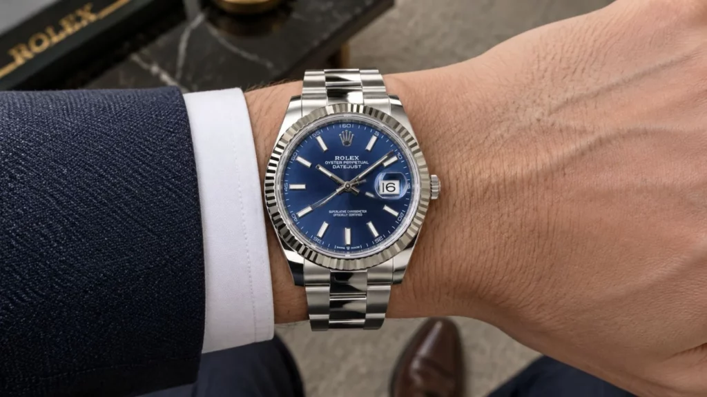 2025 Rolex Datejust 41 Blue Dial White Gold Fluted Oyster 126334 - On-Wrist