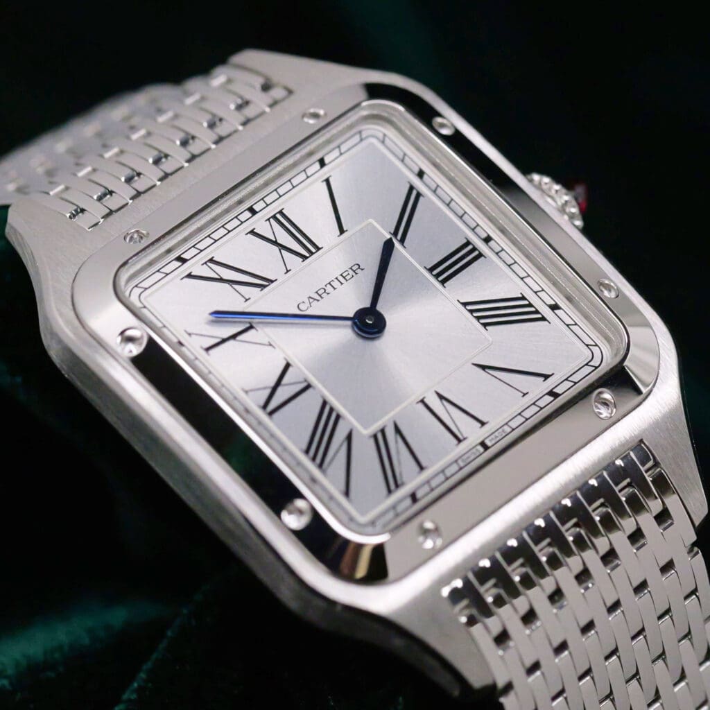 2026 NEW UNWORN Cartier Santos-Dumont Silver Dial Platinum Mesh Bracelet Platinum 31mm COMPLETE SET WGSA0124