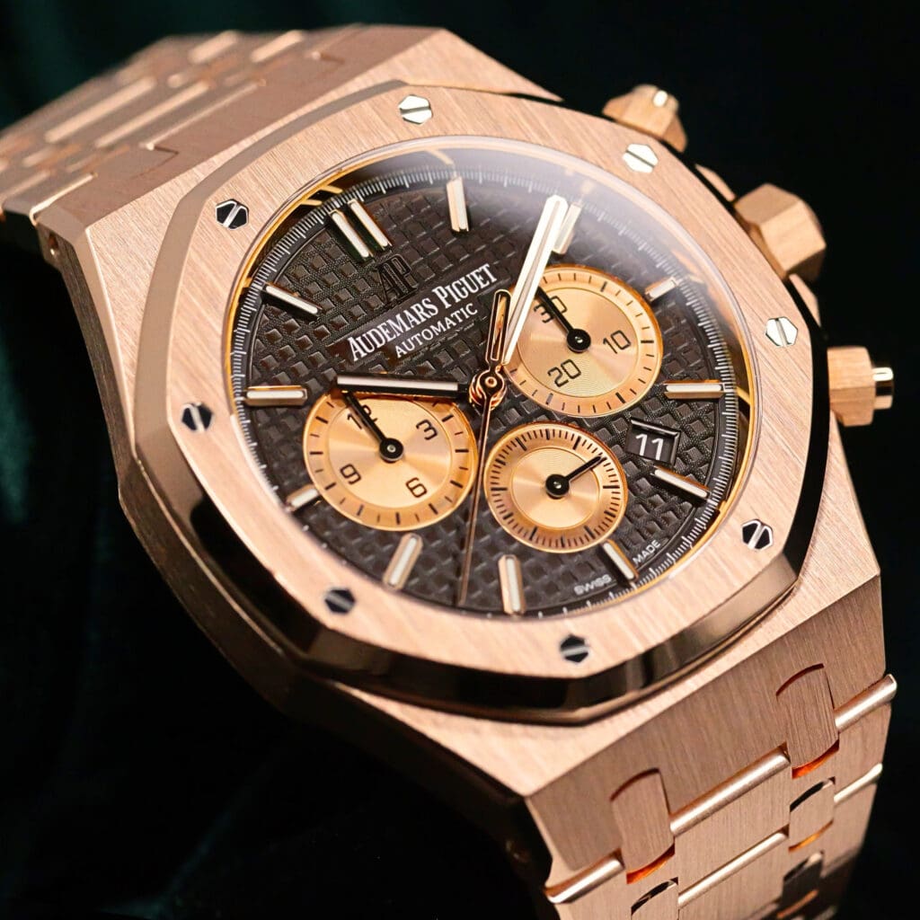 Audemars Piguet Royal Oak Chronograph Chocolate Brown Dial 18K Rose Gold Bracelet 41mm MINT CONDITION COMPLETE SET 26331OR.OO.1220OR.02