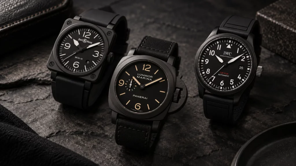 Factory black watches worth collecting: Bell & Ross BR 03, Panerai Luminor DLC, IWC Top Gun