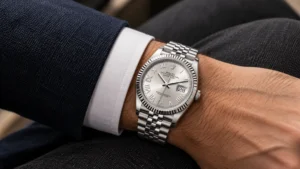 Styling a 36mm watch on the wrist with a tailored cuff and steel bracelet